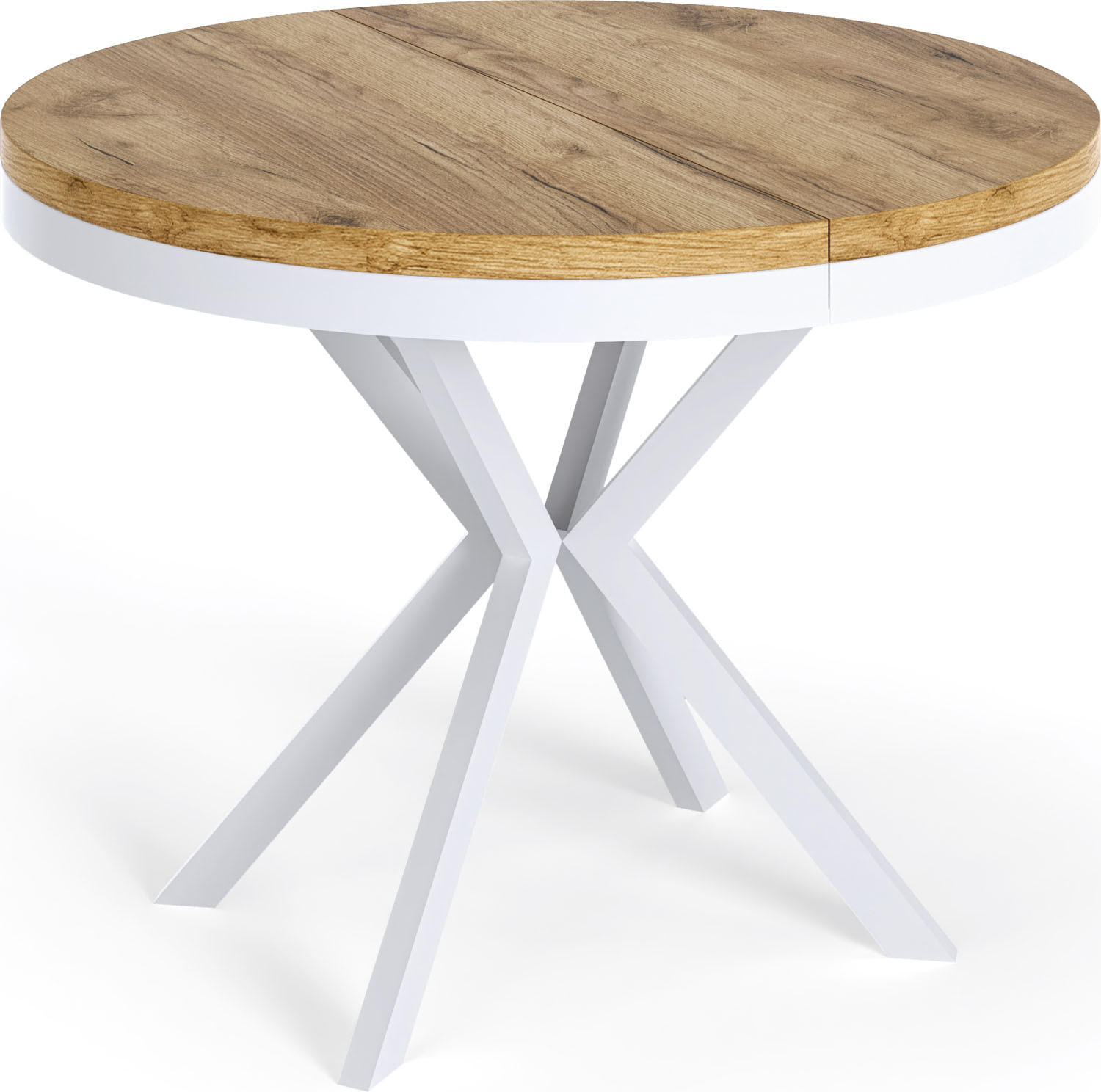 ESSTISCH Cloud runder ausziehbarer, Craft Eiche 100-180/100/76 cm - Eiche Wotan/Weiß, Holzwerkstoff/Metall (100/100/76cm) - WFL GROUP