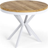ESSTISCH Cloud runder ausziehbarer, Craft Eiche 90-170/90/76 cm - Eiche Wotan/Weiß, Holzwerkstoff/Metall (90/90/76cm) - WFL GROUP