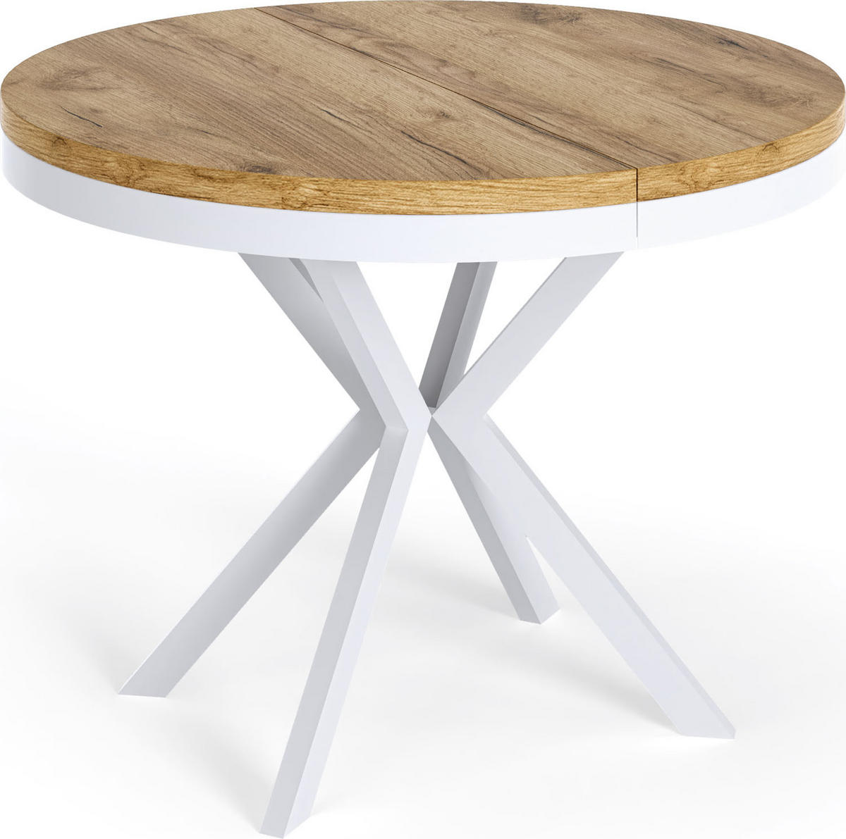ESSTISCH Cloud runder ausziehbarer, Craft Eiche 90-170/90/76 cm - Eiche Wotan/Weiß, Holzwerkstoff/Metall (90/90/76cm) - WFL GROUP