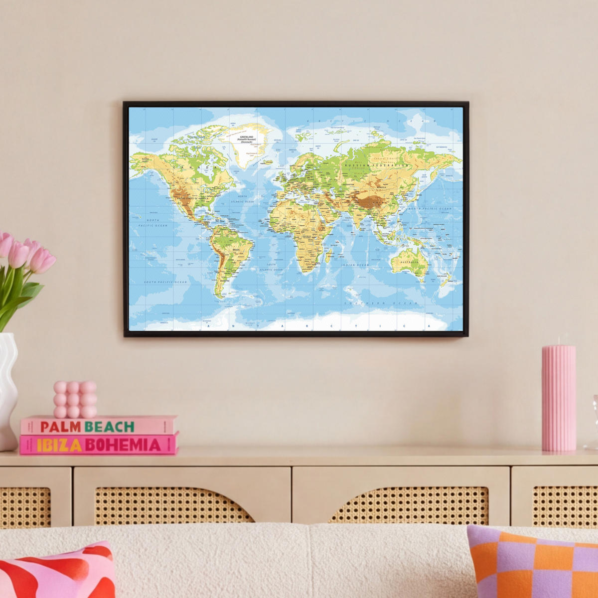 LEINWAND Bilder mit Rahmen - Weltkarte - Statistisch - Blau - Erde - Bildung - 60x40 - Blau, Textil (60/40cm) - MuchoWow