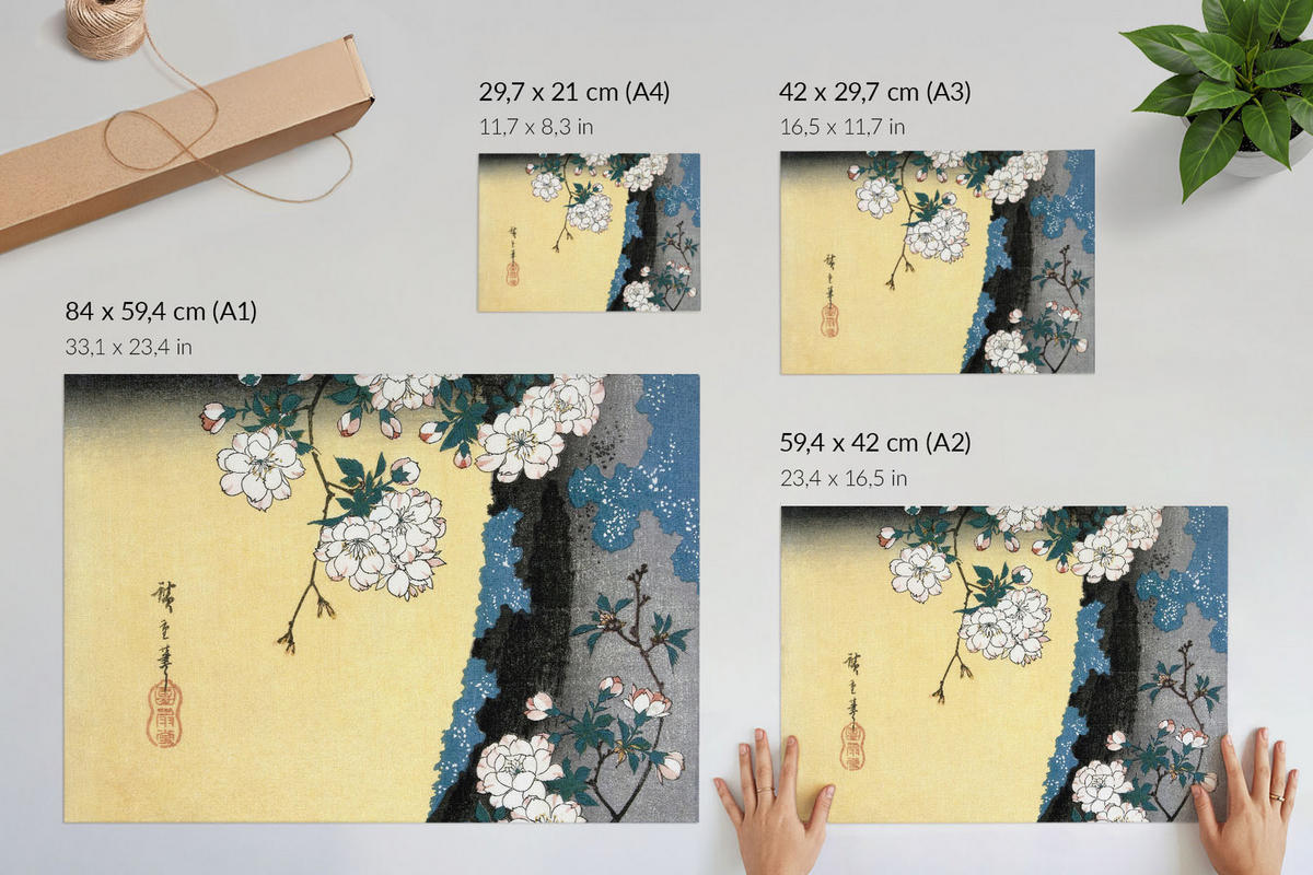 POSTER - 84x59 cm (A1) - Utagawa Hiroshige - Kirschblüten - Weiß, Textil (84/59.4/0.1cm) - TULUP