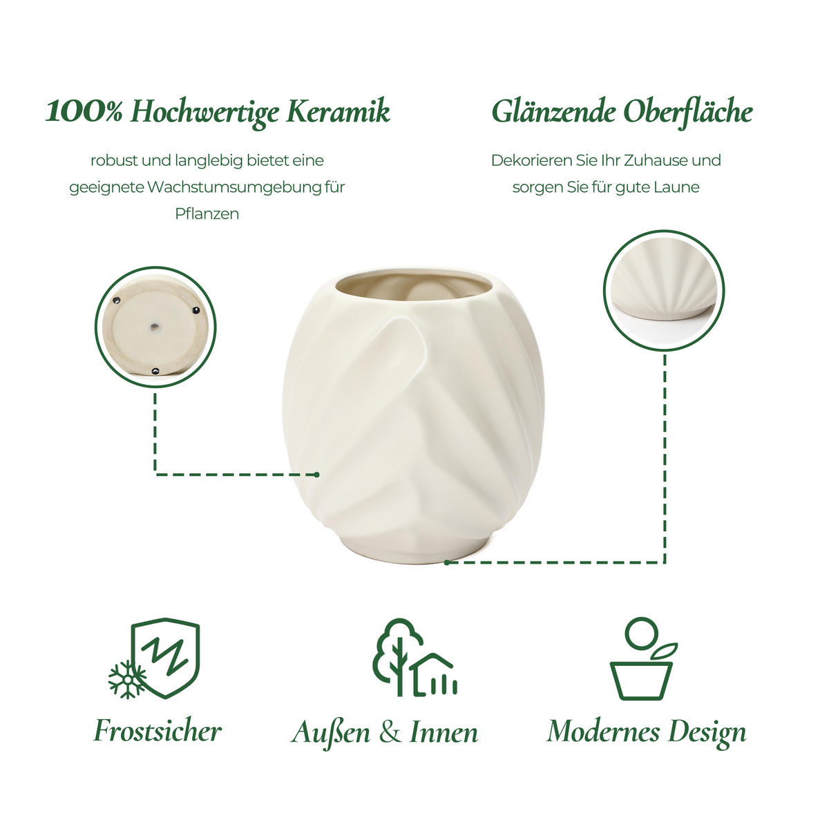 KERAMIK Blumentopf 31x31cm - Weiß, Keramik (31.8cm) - Hometopia
