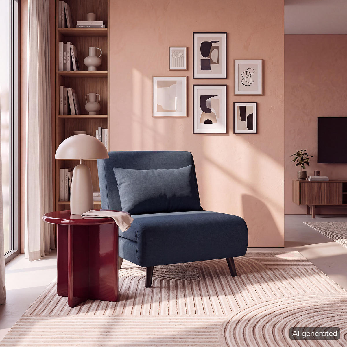 SCHLAFSESSEL - Textil / Teilmassivholz - Blau/Schwarz, Holz/Buchenholz (77/81/90cm) - home24