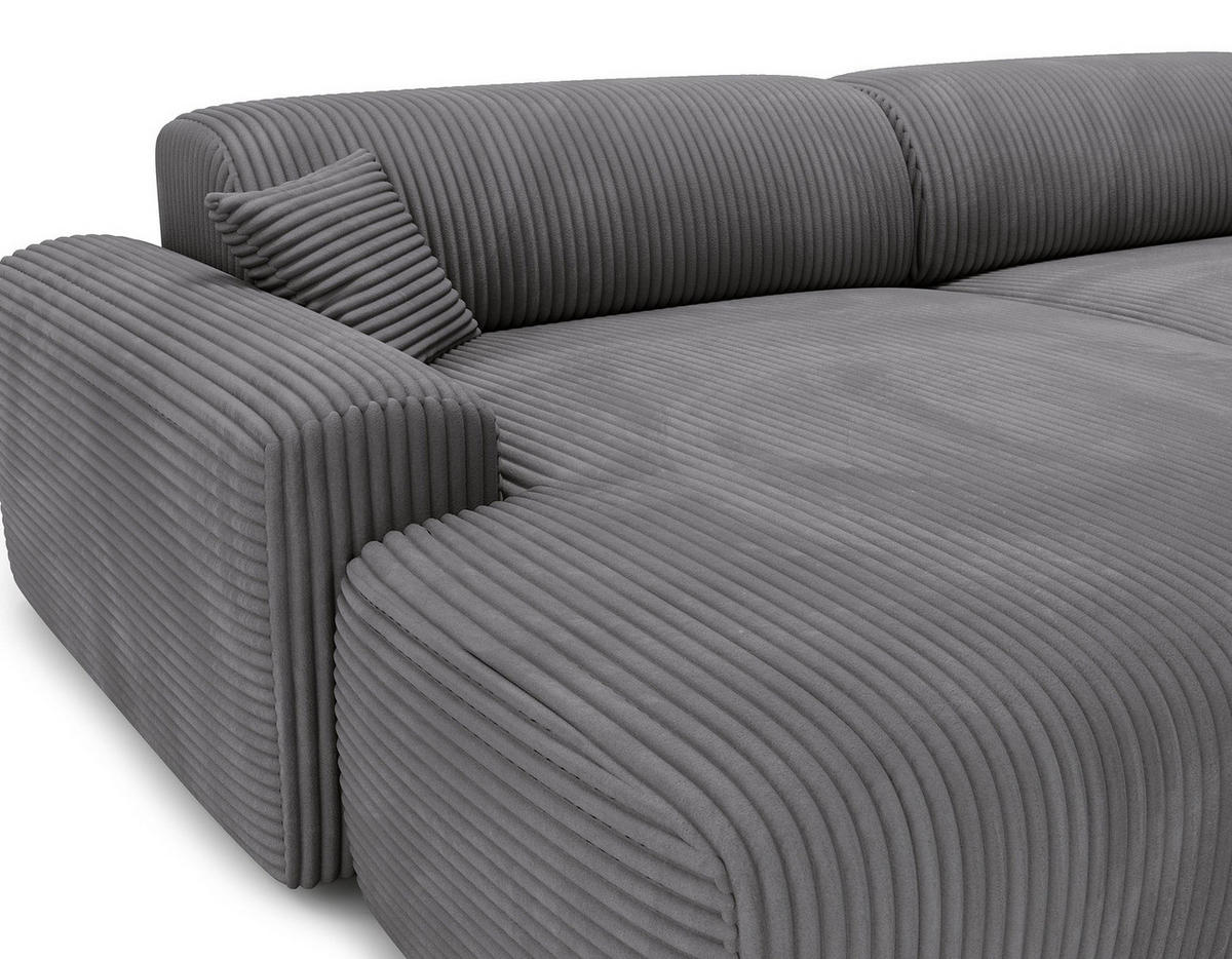 ECKSOFA mit Longchair - Cord - Schwarz/Grau, Kunststoff/Textil (284/178cm) - home24