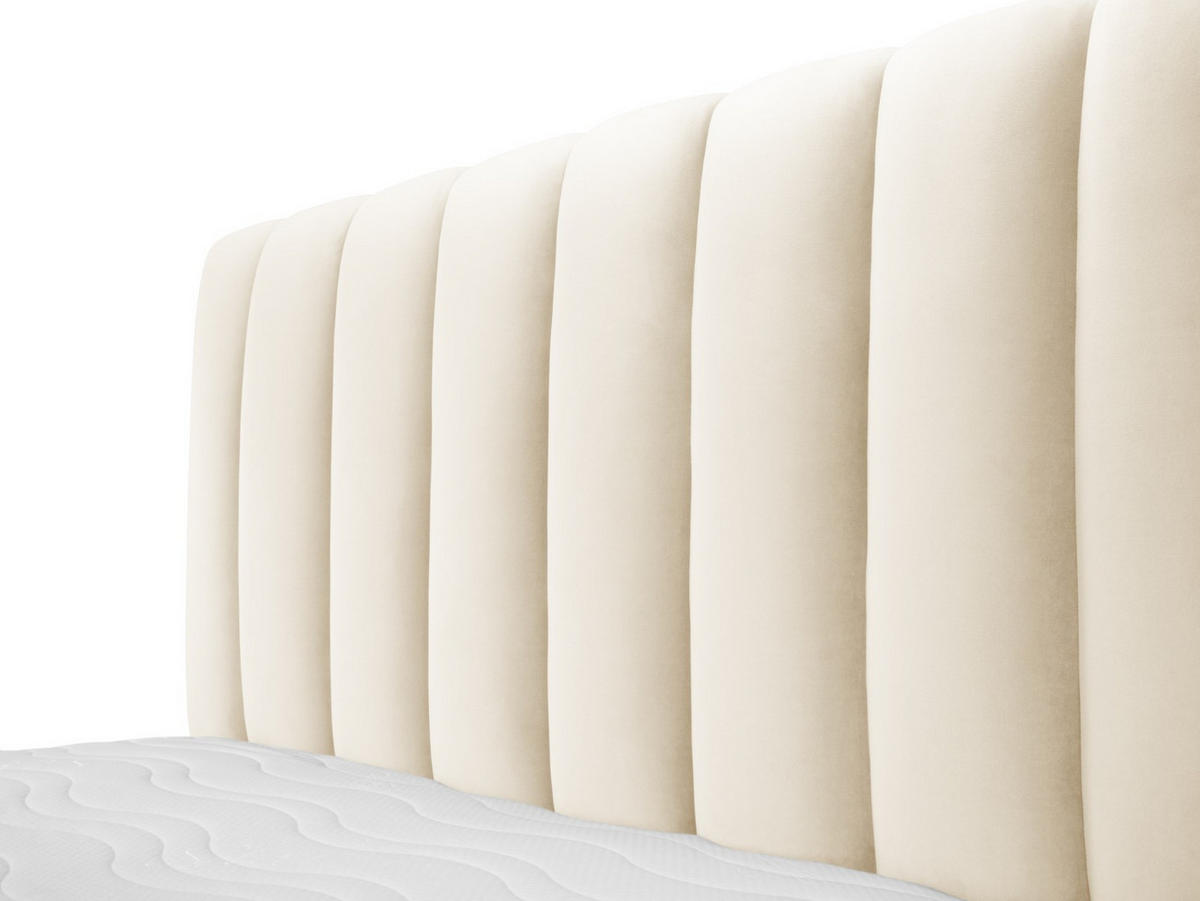 BETT mit Bettkasten und Kopfteil Kelp aus Samt leichtes beige 180x200cm - Beige, Textil (180/200cm) - Micadoni