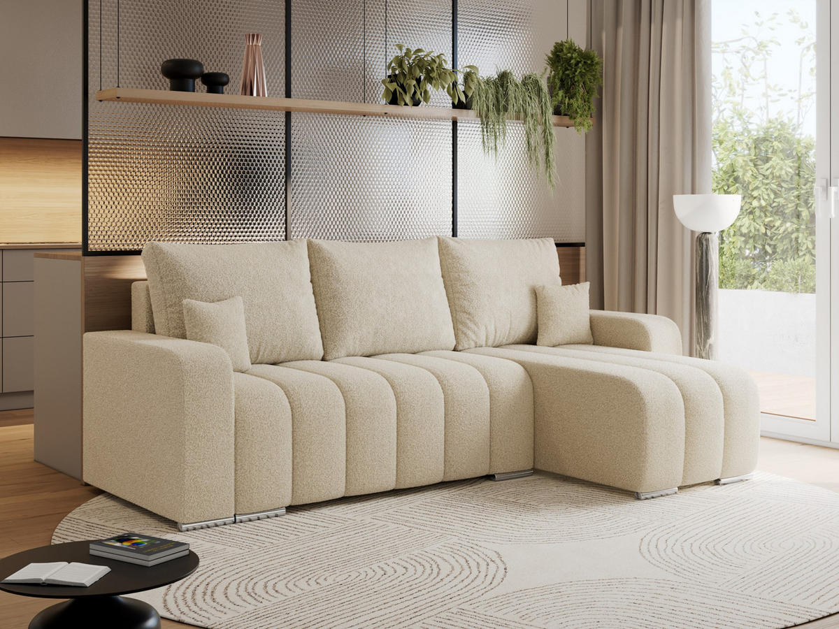 ECKSOFA KIRASSO L Beige Boucle - Beige/Grau, Textil (245/147cm) - MKS
