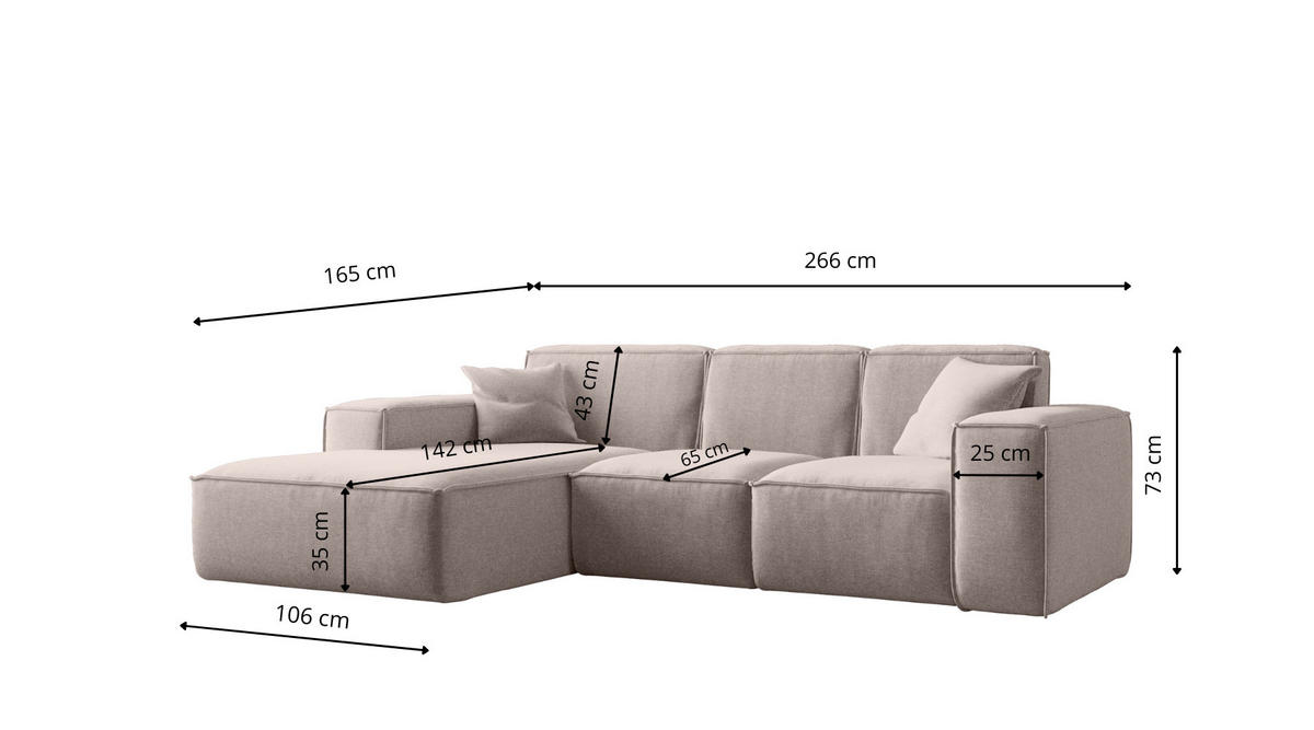 ECKSOFA L-Form Siena Stoff Maloy Dunkelbeige Links - Cappuccino, Holz (165/266cm) - Kaiser Möbel