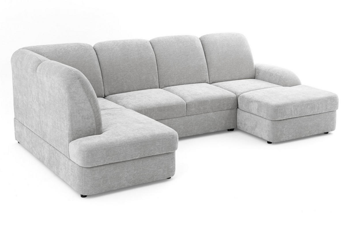 ECKSOFA VIBE U Links mit Schlaffunktion 129x263 Chenille Hellgrau - Hellgrau/Schwarz, Holz/Kunststoff (280/102/186cm) - Muffo