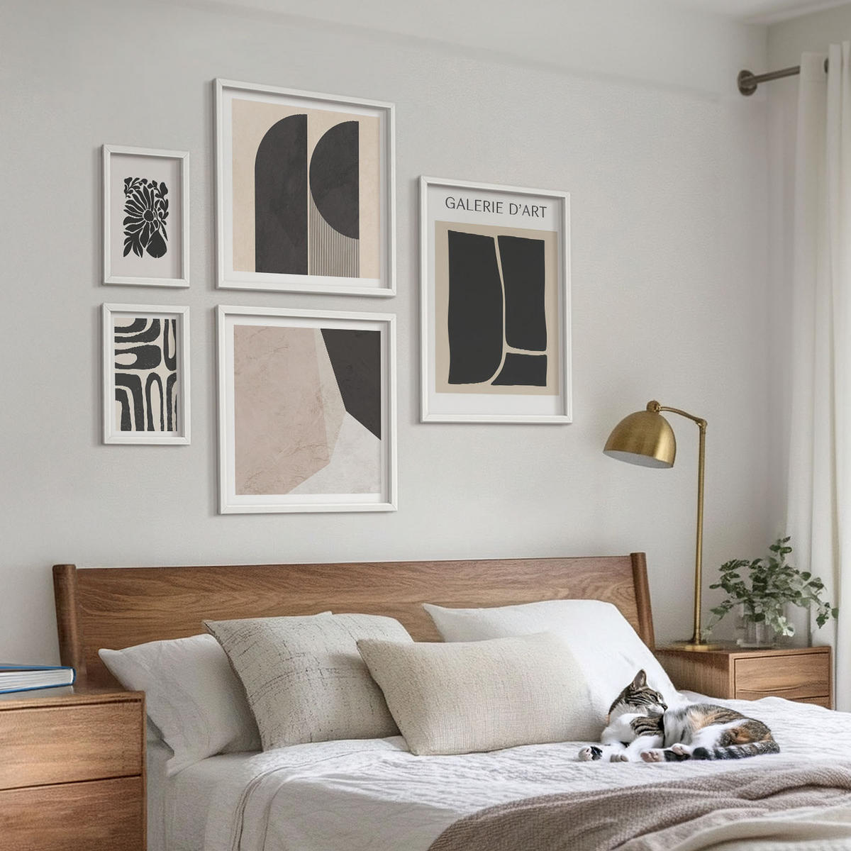 BILDER SET 5er Set - 50x50 cm & 20x30 cm & 40x60 cm Weißer Rahmen - Abstrakte minimalistische Poster - Weiß, Kunststoff (40/60cm) - TULUP