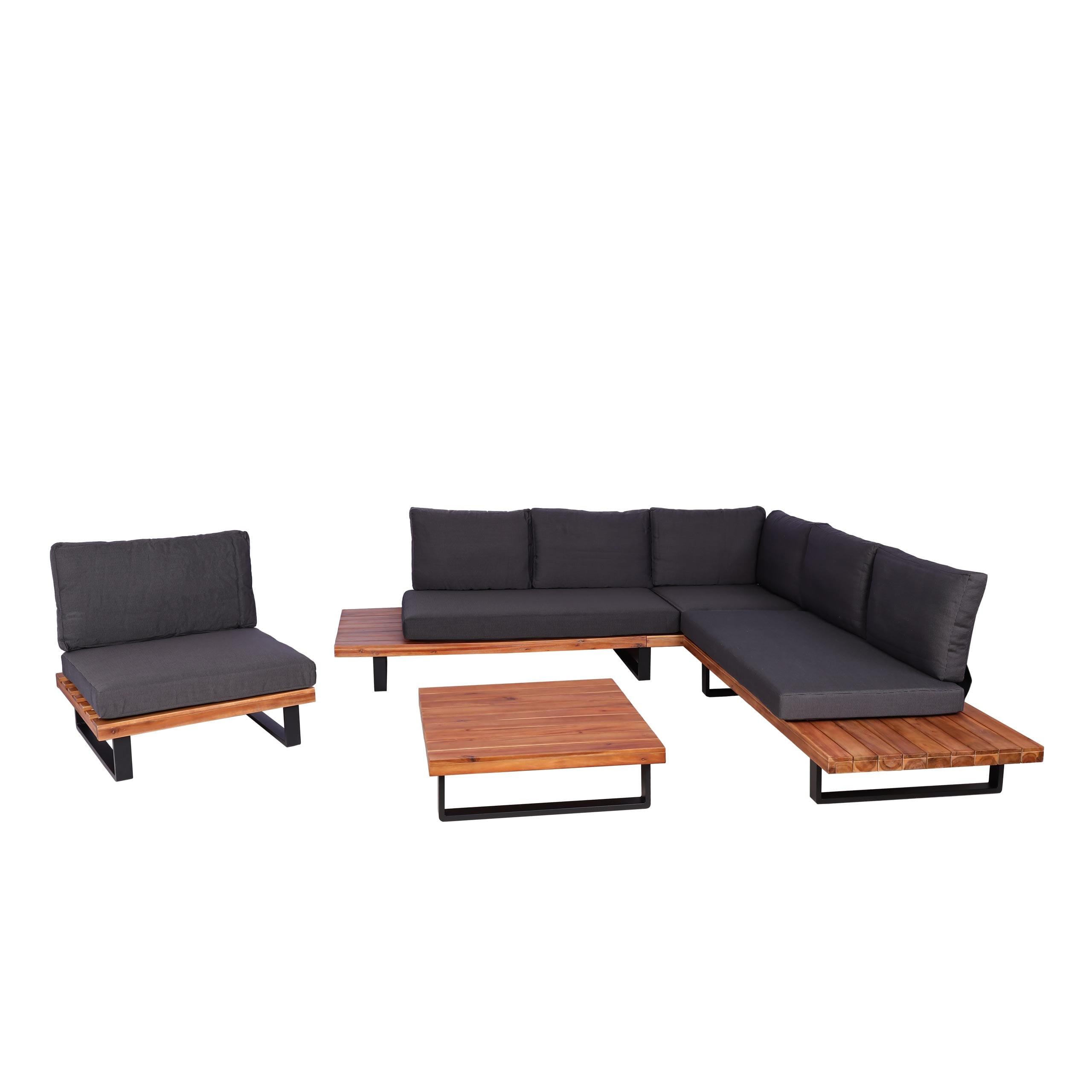 GARTENGARNITUR mit Sessel Braun Dunkelgrau - Braun, Holz - PROREGAL