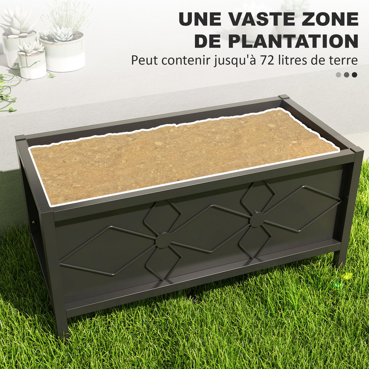 HOCHBEET DE-12194 rechteckig 80/40/38 cm mit Sicherheitsrand Schwarz - Schwarz, Metall (80/38/40cm) - ComfortXL