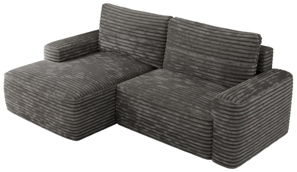 ECKSOFA BELLUNO L Dunkelgrau Cord - Links - Dunkelgrau/Schwarz, Textil (144/233cm) - MKS