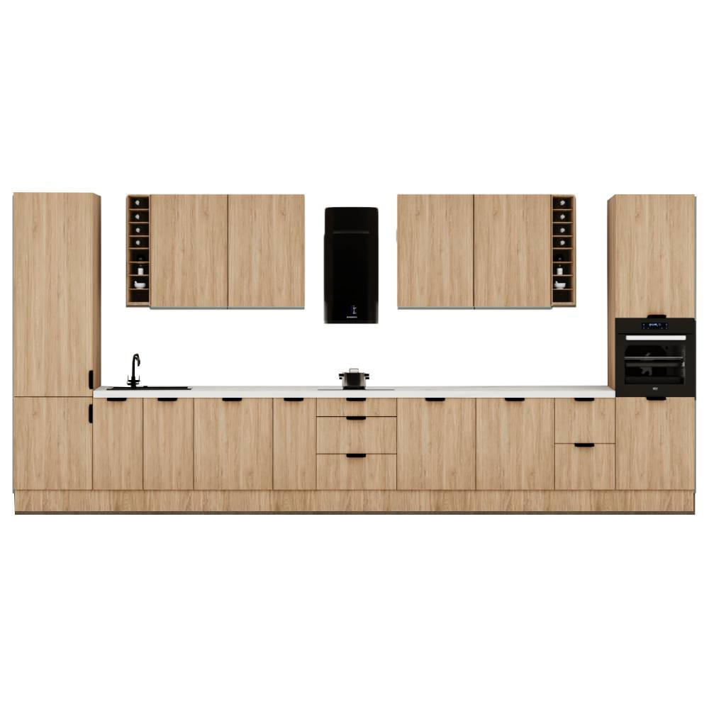 KÜCHENZEILE 515 cm - Sorento KS6-M515 - in Sonoma Eiche - Schwarz/Sonoma Eiche, Holz/Metall (515/247/58cm)