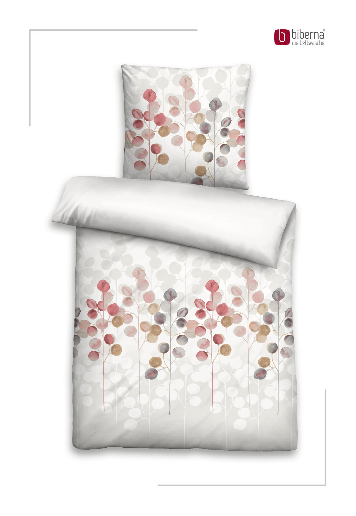 BETTWÄSCHE-GARNITUR Premium Biber Stilisierte Pflanze taupe, 155x220 cm + 80x80 cm - Taupe, Textil (155/220cm) - biberna