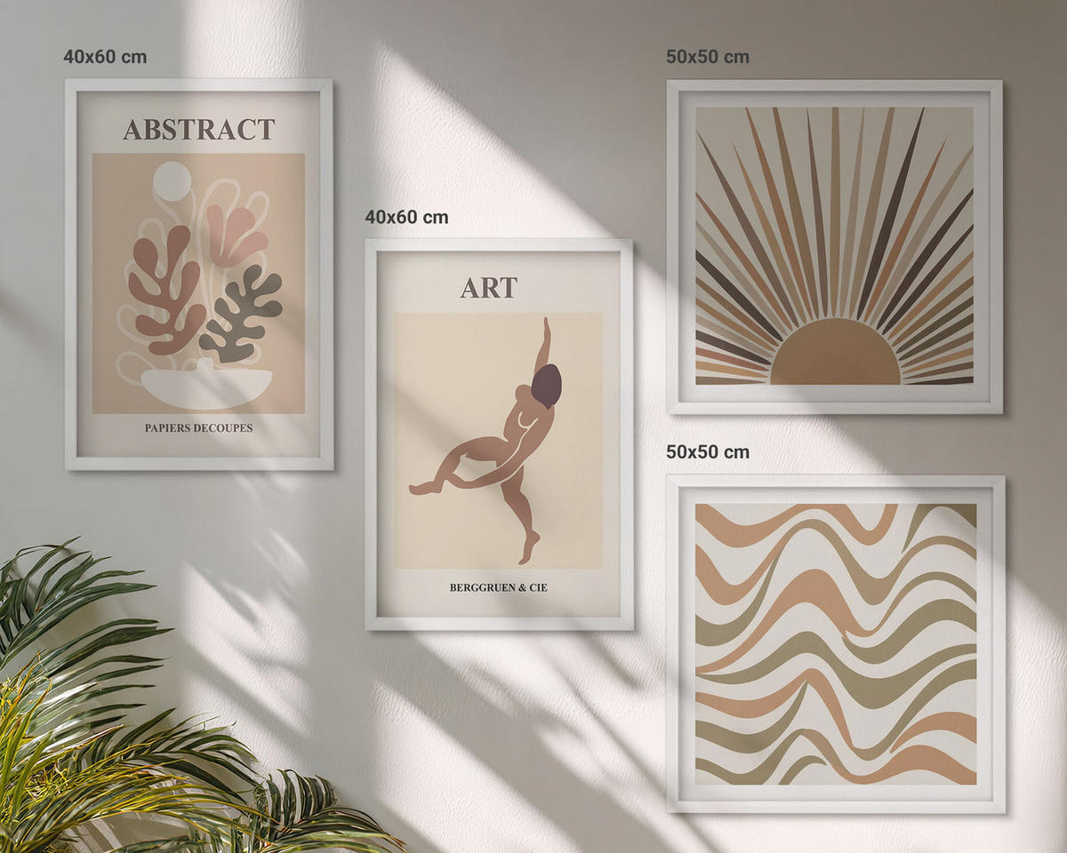 BILDER SET 4er Set - 50x50 cm & 40x60 cm Weißer Rahmen - Matisse Boho abstrakte Muster - Weiß, Kunststoff (50/50cm) - TULUP