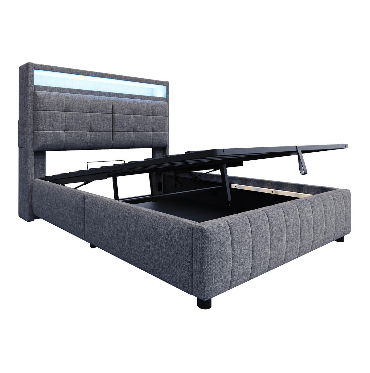 POLSTERBETT mit LED und USB 140x200 cm Grey - Grau, Metall (140/200cm) - Meubliv