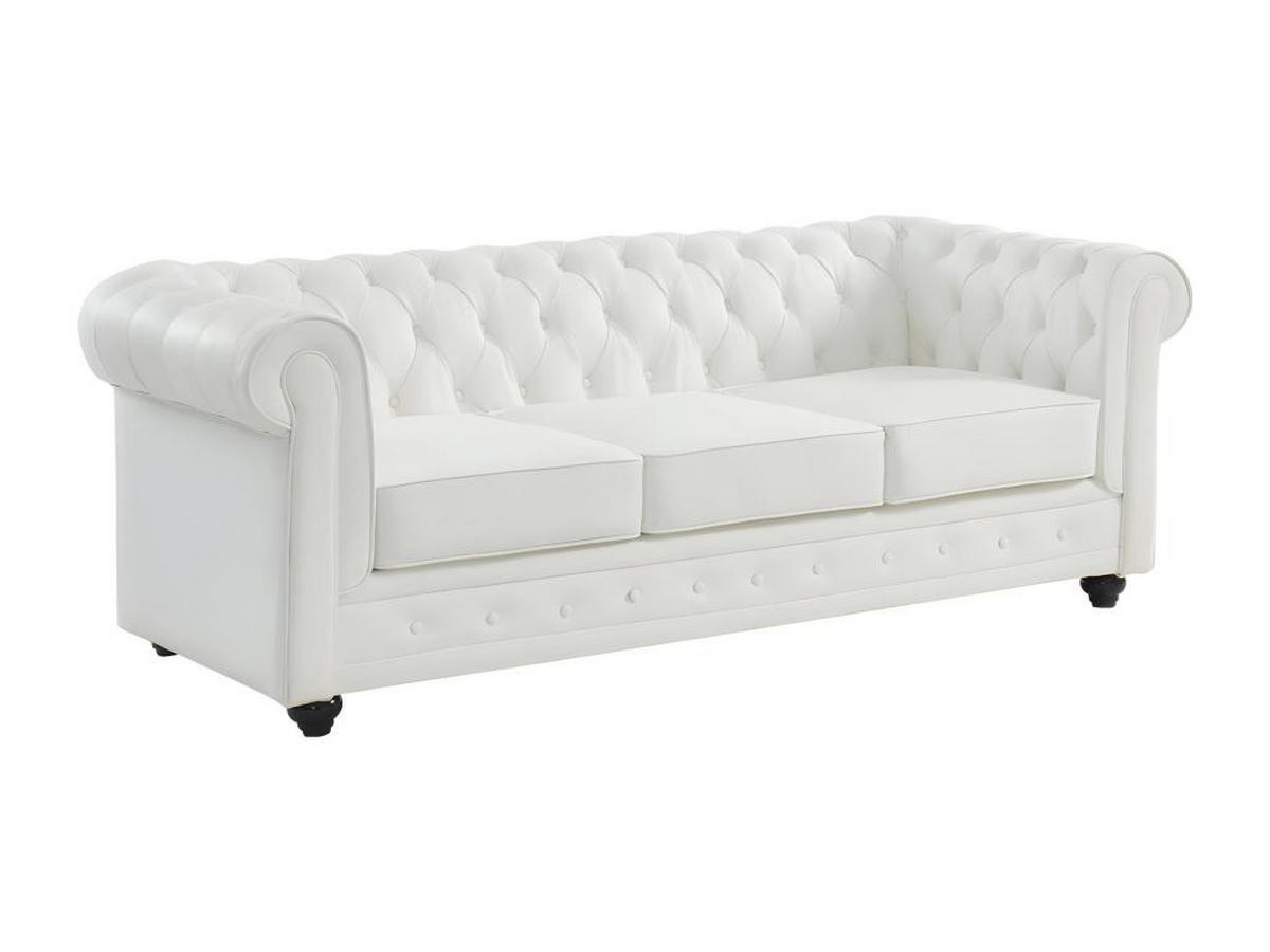LEDERSOFA 3-Sitzer - Büffelleder - Weiß - CHESTERFIELD - Weiß, Leder (88/72/205cm) - Vente-Unique