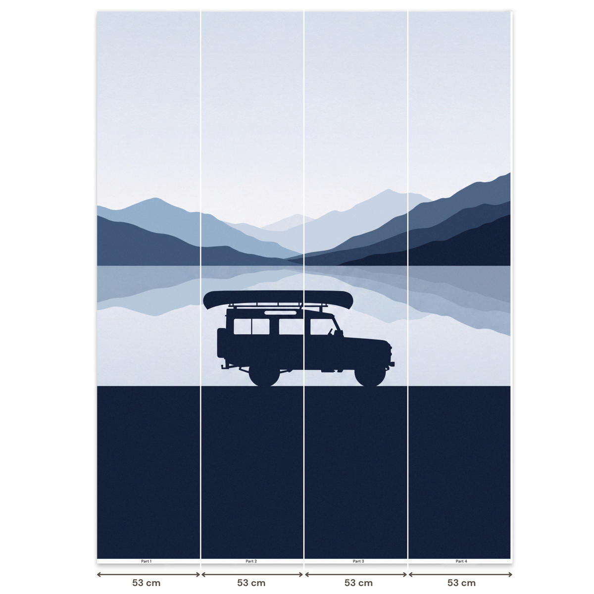 KINDERTAPETE - Auto - See - Berge - Blau - 200x280 cm - Blaugrau, Papier (200/280cm) - OnlyWow