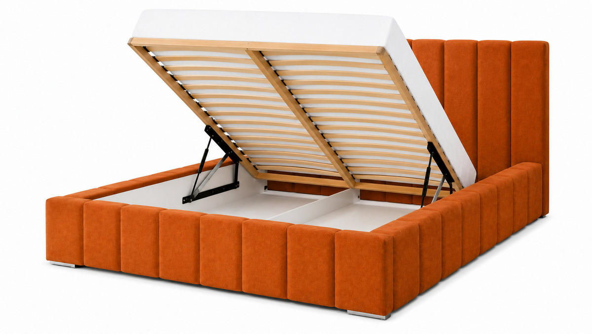 MARPUR Polsterbett MENOS 180x200 cm mit Bettkasten und Lattenrost, Veloursstoff Gelb - Chromfarben/Gelb, Holz/Holzwerkstoff (180/200cm) - Marpur