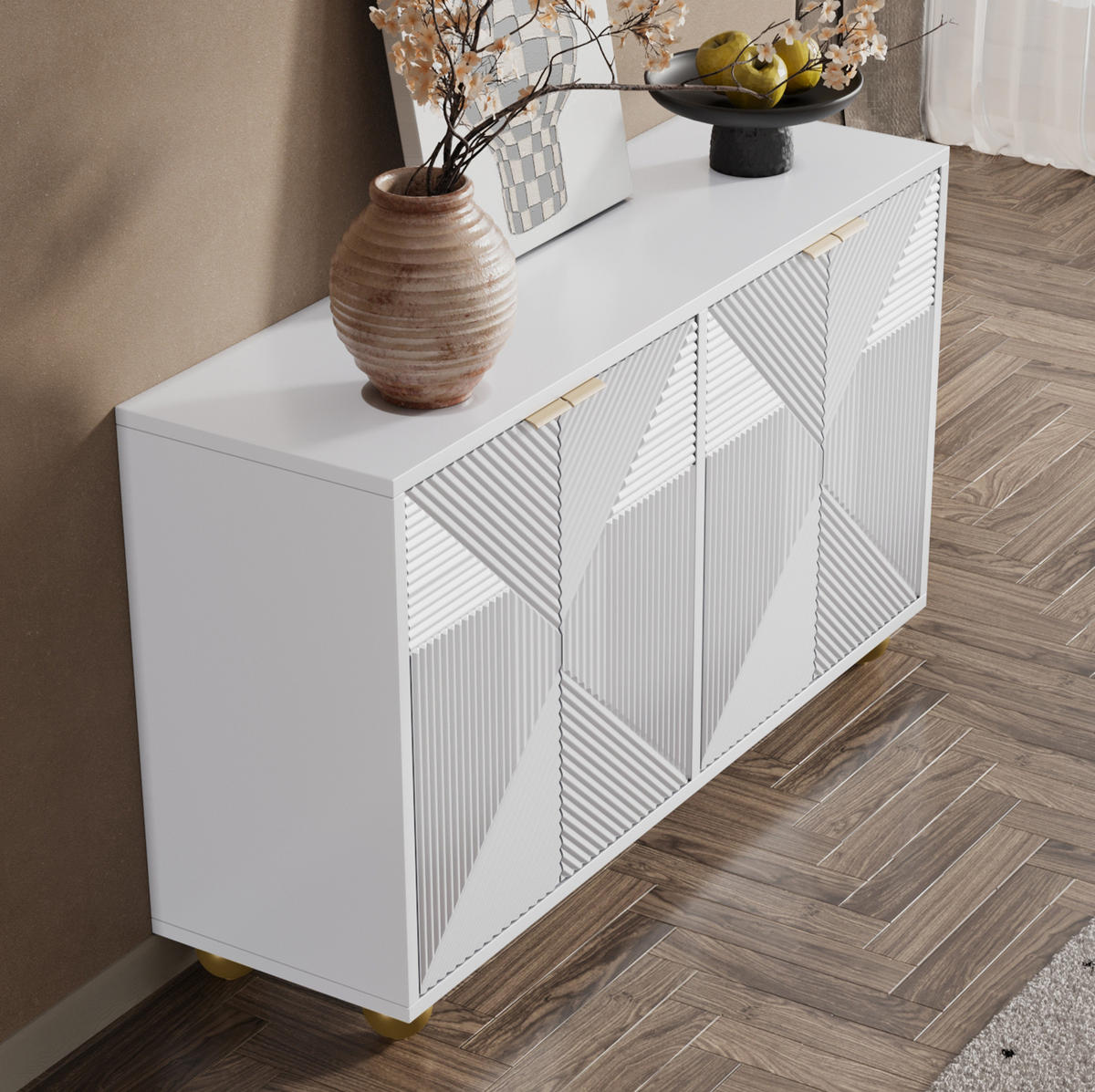 SIDEBOARD 120/35/71,5 cm in Weiß mit 4 Türen und verstellbaren Einlegeböden - Weiß, Holzwerkstoff (120/71.5/35cm) - Flora Grace