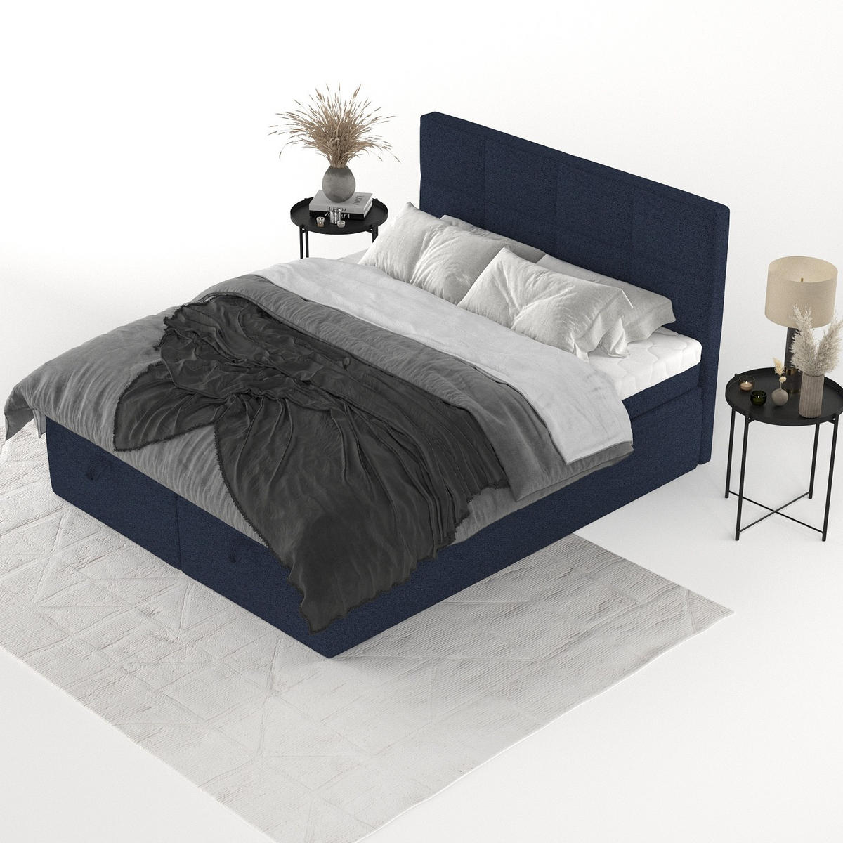 BOXBETT Tessa 140/200 cm Marineblau im Riva Stoff - Schwarz/Dunkelblau, Holz/Holzwerkstoff (140/200cm) - AltaBeds