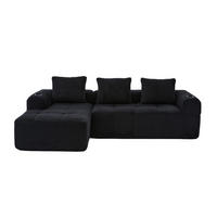 ECKSOFA Cord Schwarz mit Becherhaltern, Seitentaschen und mit Kissen - Schwarz, Textil (253/158cm) - WISHDOR