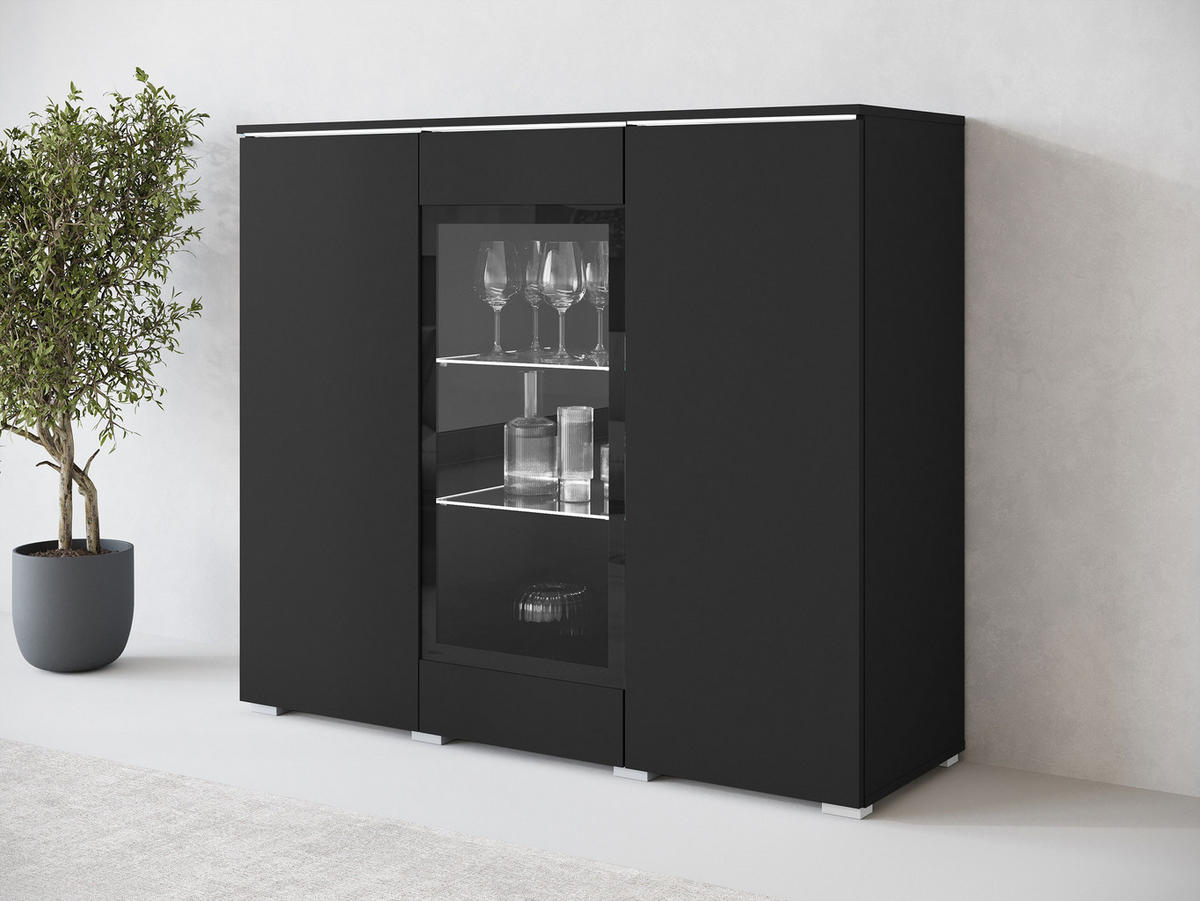 KOMMODE Vera 120 mit weißer LED Beleuchtung - Silberfarben/Graphitfarben, Holzwerkstoff/Kunststoff (120/104/40cm) - MIRJAN24