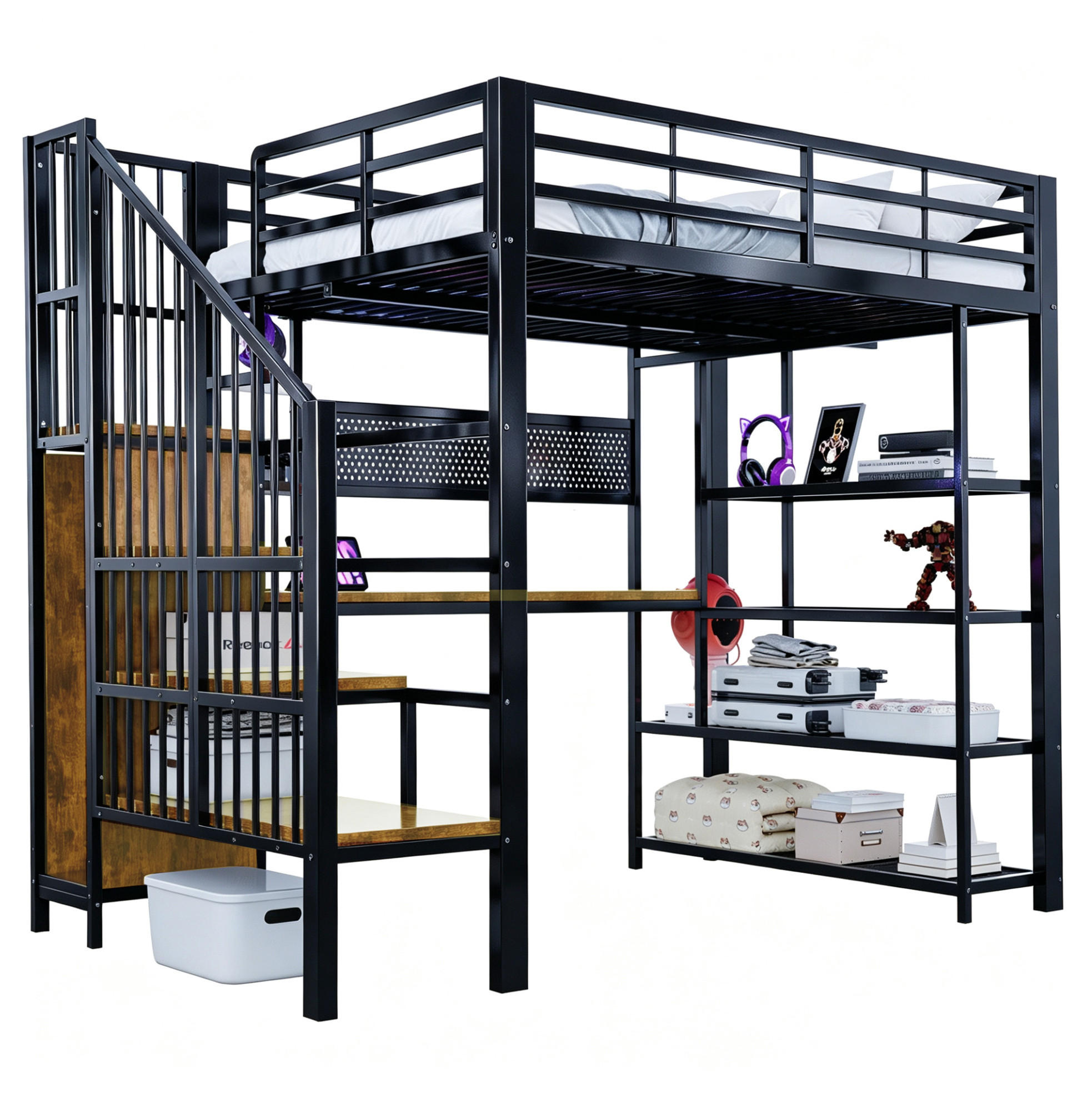 Beauniv Hochbett Schwarz 140x200 cm