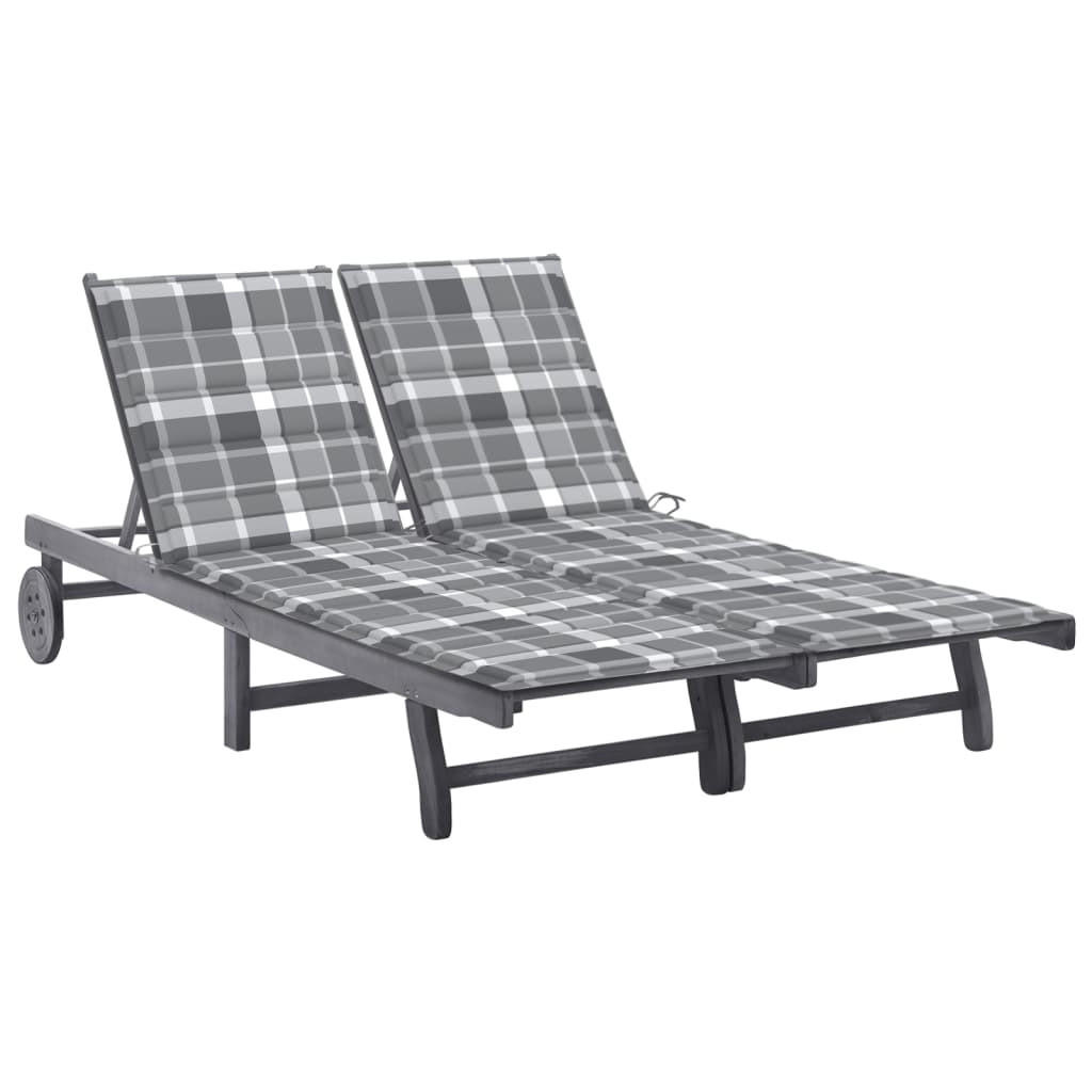 2-PERSONEN-SONNENLIEGE mit Auflage Grau Akazie Massivholz - Grau, Holz (200/85/200cm) - furnicato