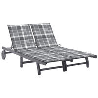 2-PERSONEN-SONNENLIEGE mit Auflage Grau Akazie Massivholz - Grau, Holz (200/85/200cm) - furnicato