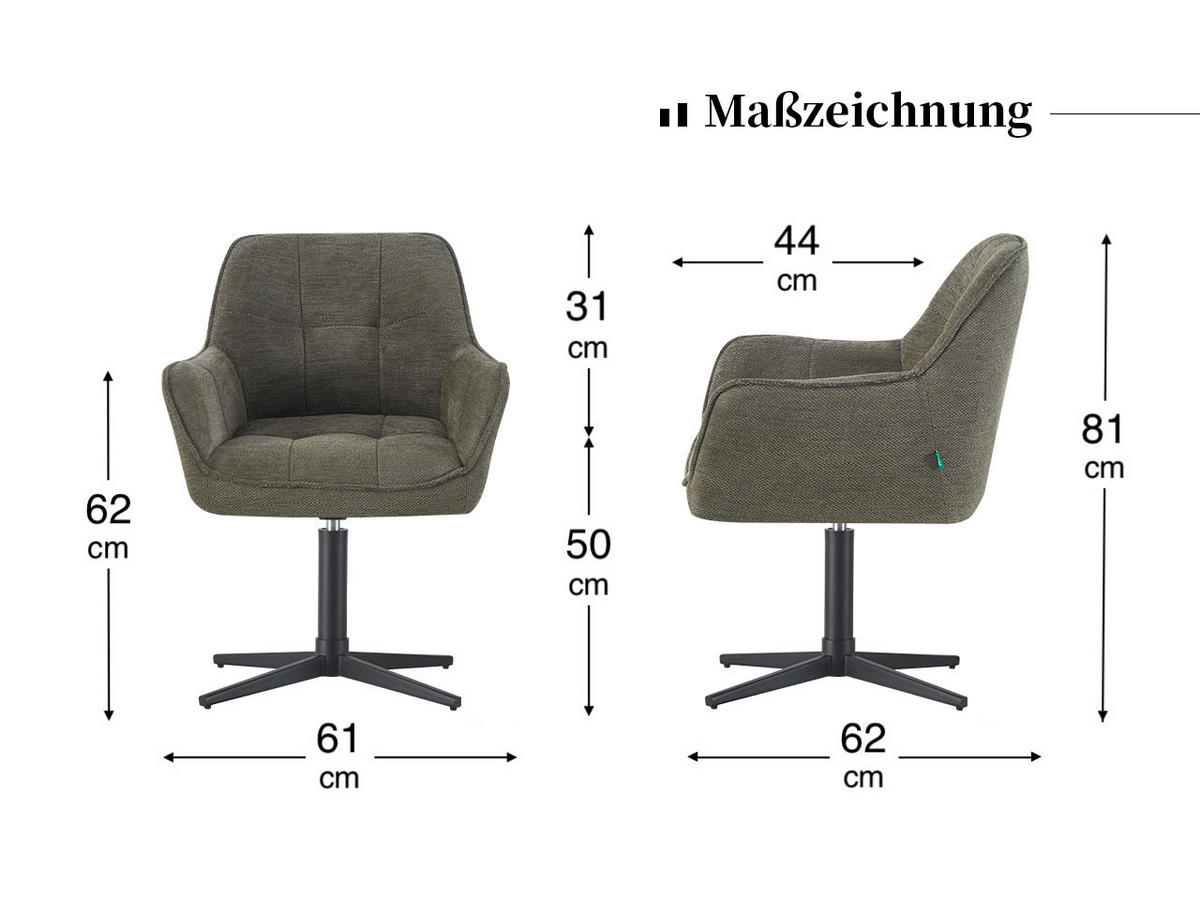 ESSZIMMERSTUHL THOMAS-KIRA 2er-Set 360°drehbar - Schwarz, Textil (61/81/62cm) - DUBI Möbel