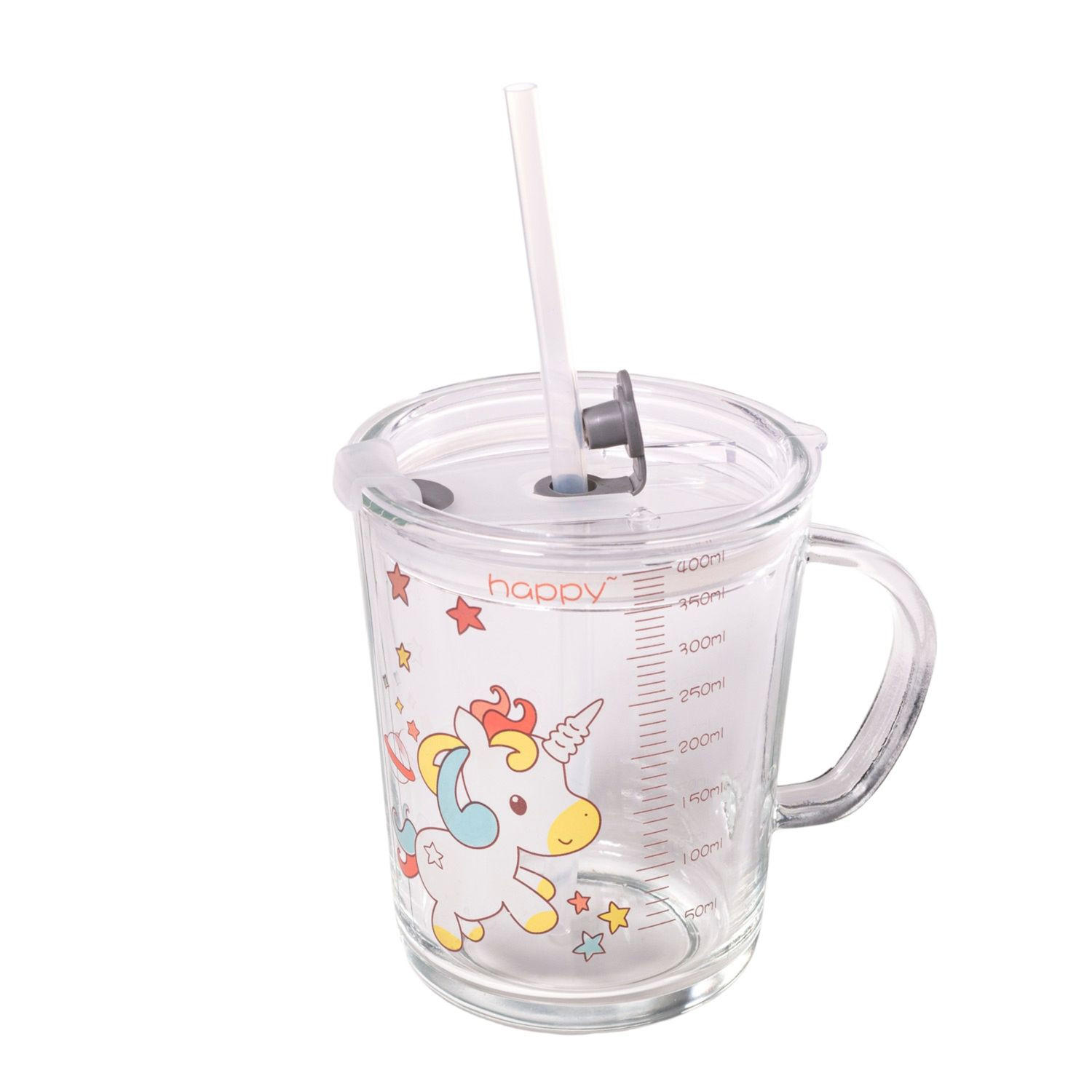 KINDER TRINKBECHER 400 ml - Weiß, Glas (8.8/11.5/12.5cm) - Intirilife