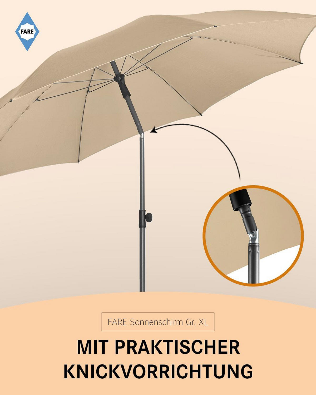 SONNENSCHIRM 235/235/144 cm - Beige, Kunststoff (235/235cm) - FARE