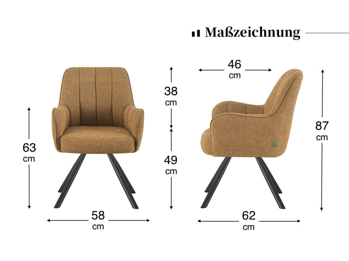 ESSZIMMERSTUHL THOMAS-ELLA 2er-Set 180°drehbar - Schwarz/Grau, Textil (58/87/62cm) - DUBI Möbel