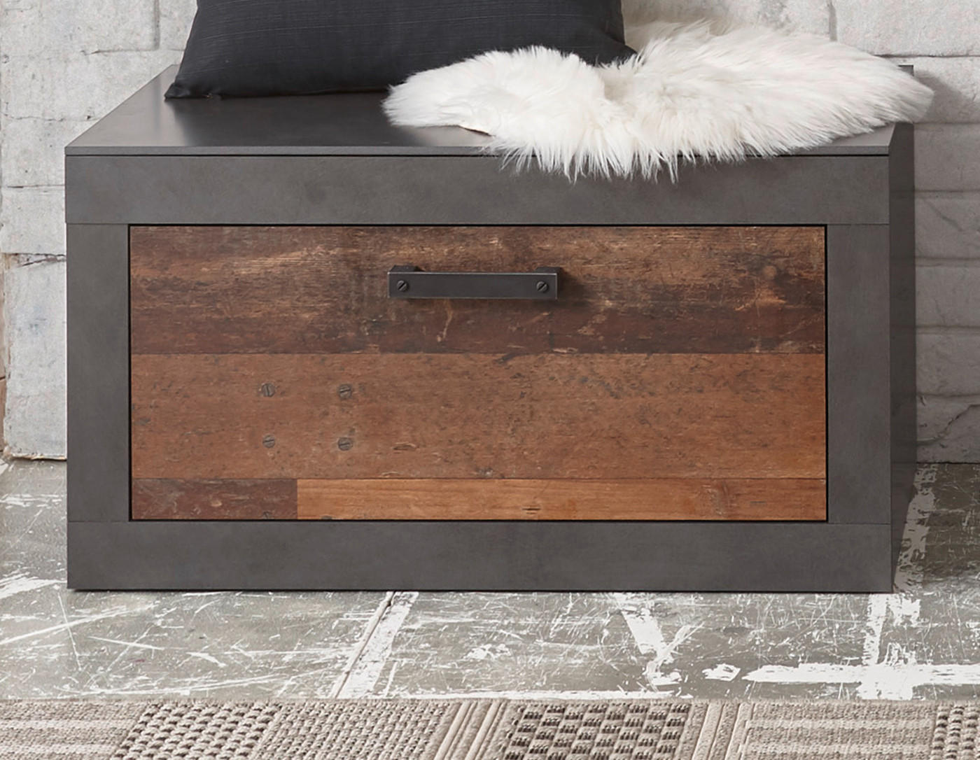 GARDEROBENBANK Used Wood, Matera grau 80 cm, Sitzbank mit Stauraum - Silberfarben/Naturfarben, Holzwerkstoff/Kunststoff (80/44/42cm) - Furn.Design