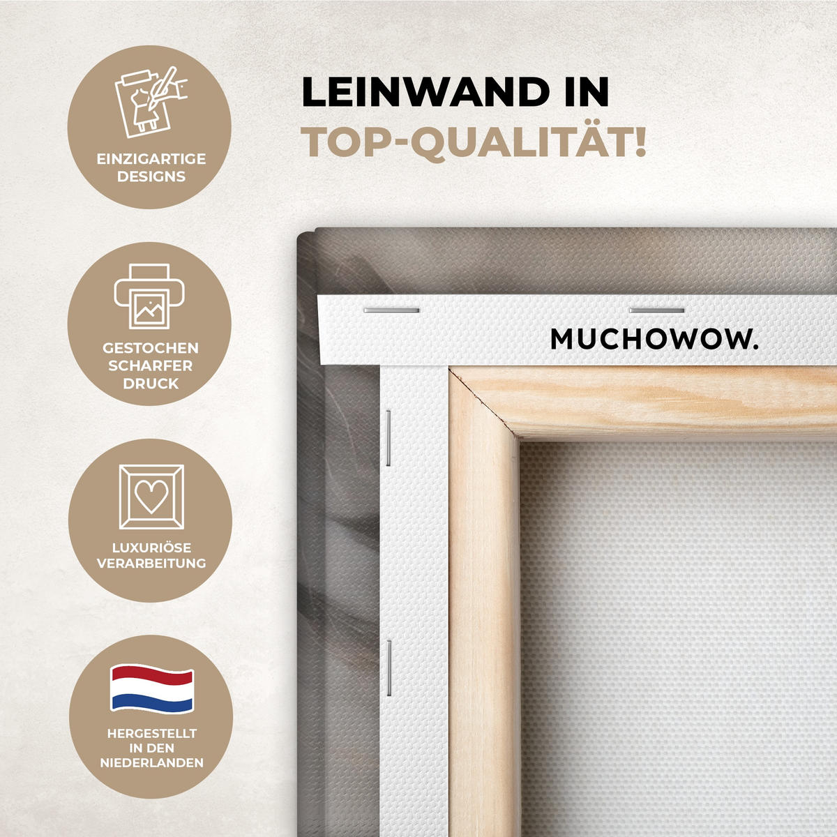 LEINWANDBILD Marmor - Grau - Gold 90x90 cm - Weiß, Textil (90/90cm) - MuchoWow