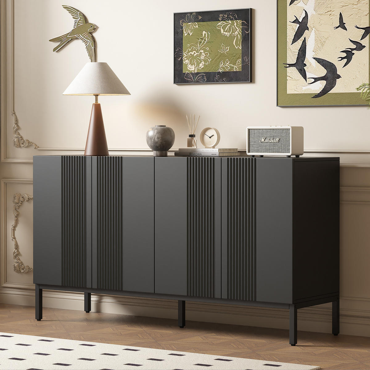 SIDEBOARD 145/42/80 cm schwarz aus MDF mit verstellbaren Einlegeböden - Schwarz, Holzwerkstoff (145/80/41.5cm) - OKWISH