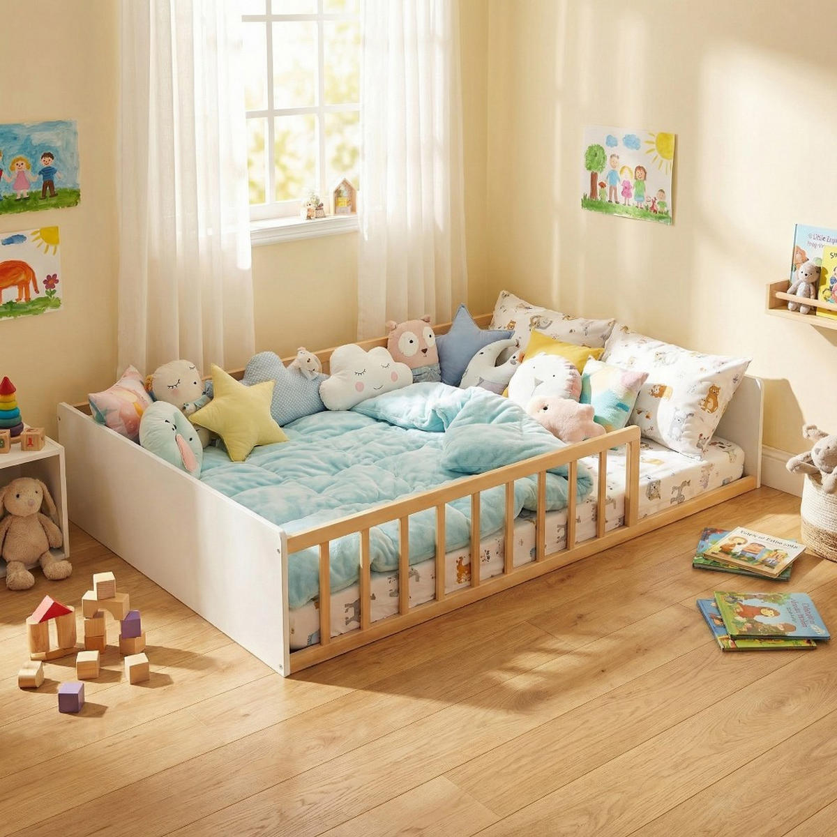 KINDERBETT PILOU mit Lattenrost/ Kinderbett 140x190 - Weiß und helles Holz - Weiß, Holzwerkstoff (140/190cm) - Weber Industries