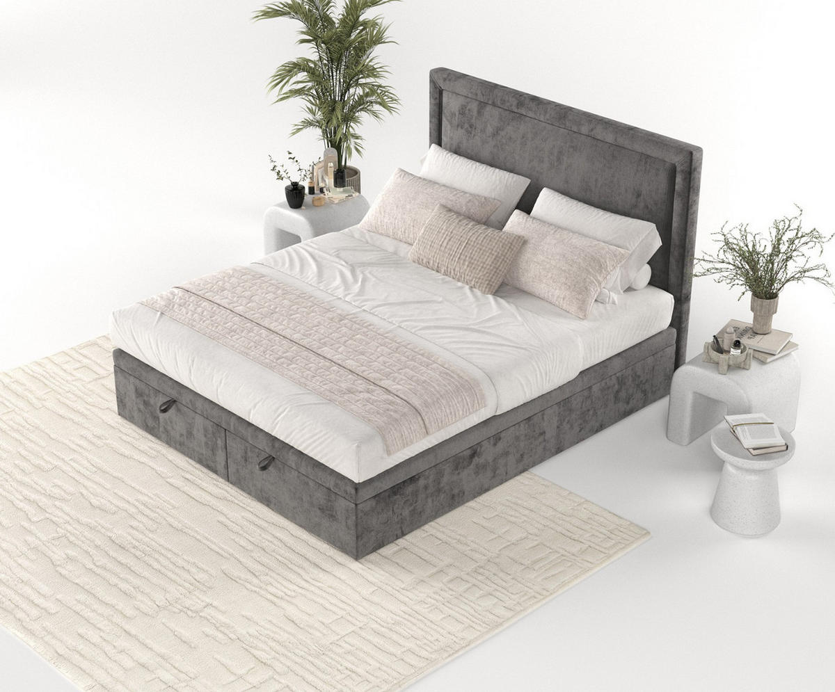 POLSTERBETT Salma mit Stauraum 160/200 cm Stahl im Lotta Stoff - Schwarz/Graphitfarben, Holz/Holzwerkstoff (160/200cm) - AltaBeds