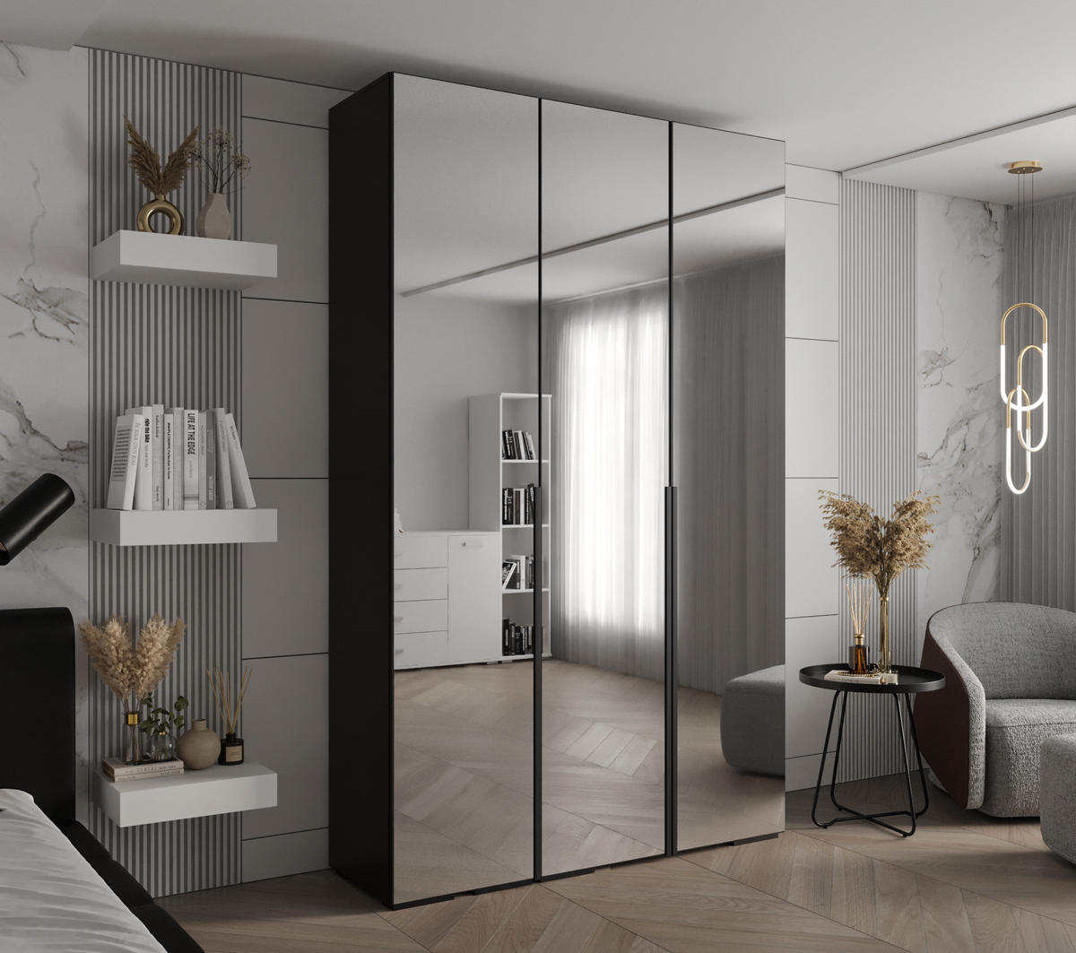 DREHTÜRENSCHRANK 236.7/150/47 3-türig - Schwarz, Holz/Metall (150/236.7/47cm) - Abiks Möbel