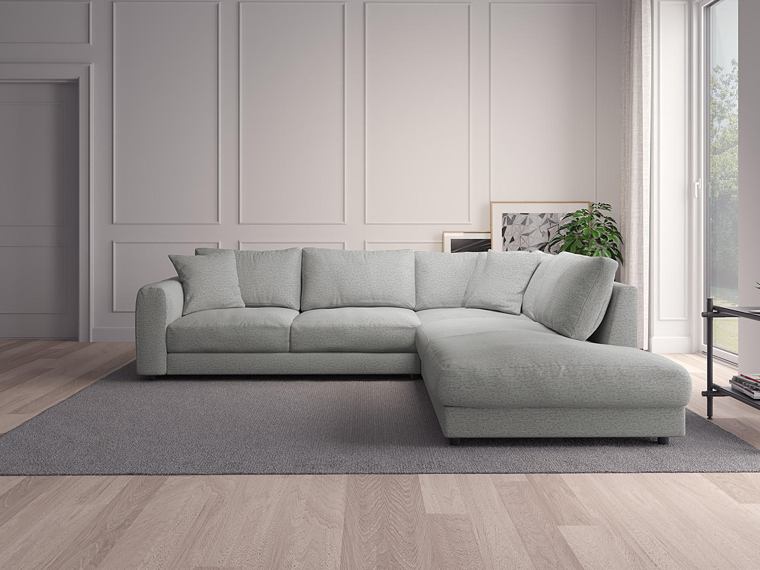 ECKSOFA mit Ottomane - Hellgrau/Schwarz, Textil (267/254cm) - home24