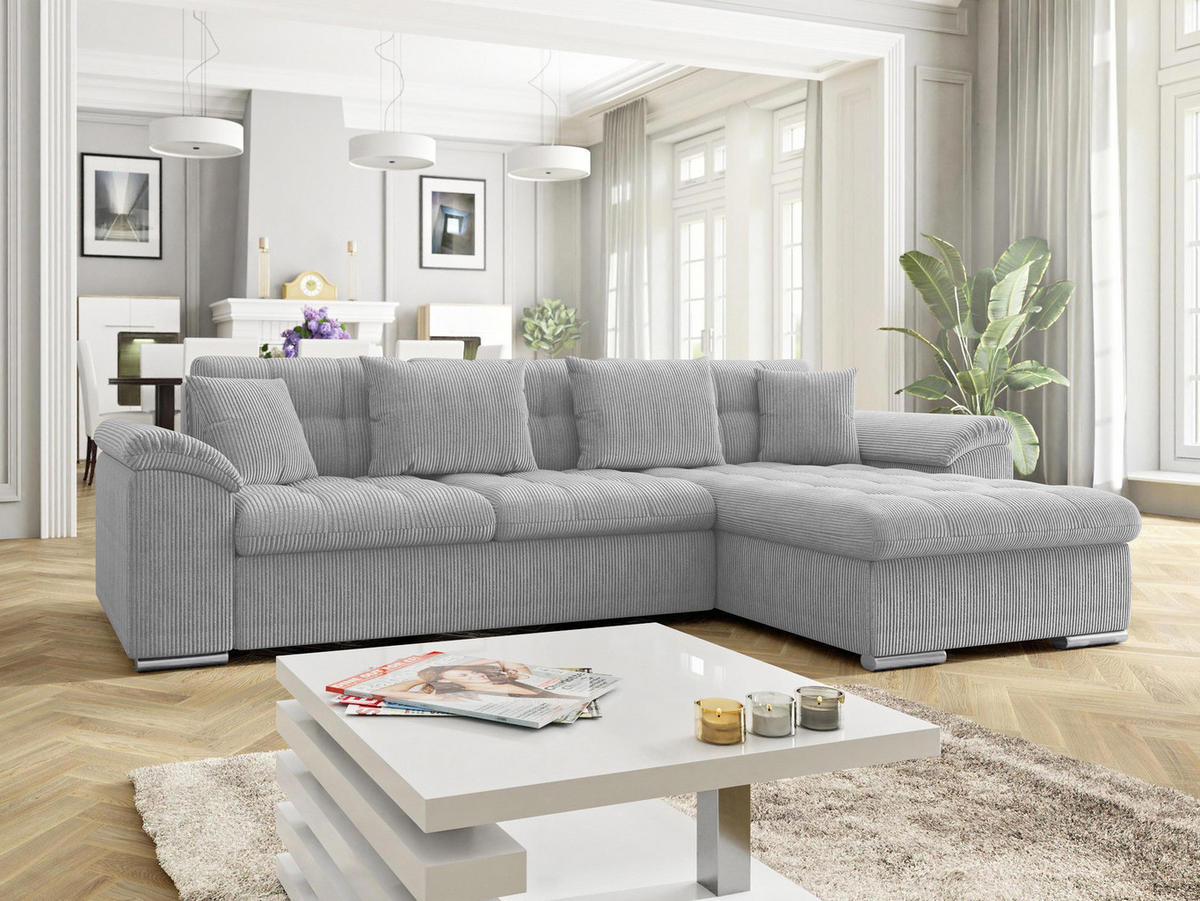 ECKSOFA Diana Cord, Seite: Rechts - Hellgrau, Holz/Textil (280/160cm) - MIRJAN24