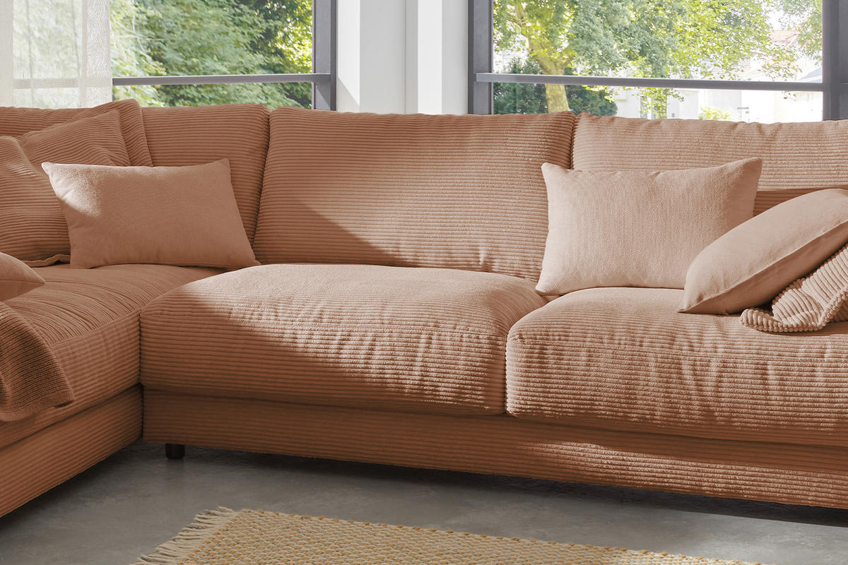 ECKSOFA MADELINE Braun Cord - Dunkelbraun/Schwarz, Kunststoff/Textil (325/224cm) - KAWOLA