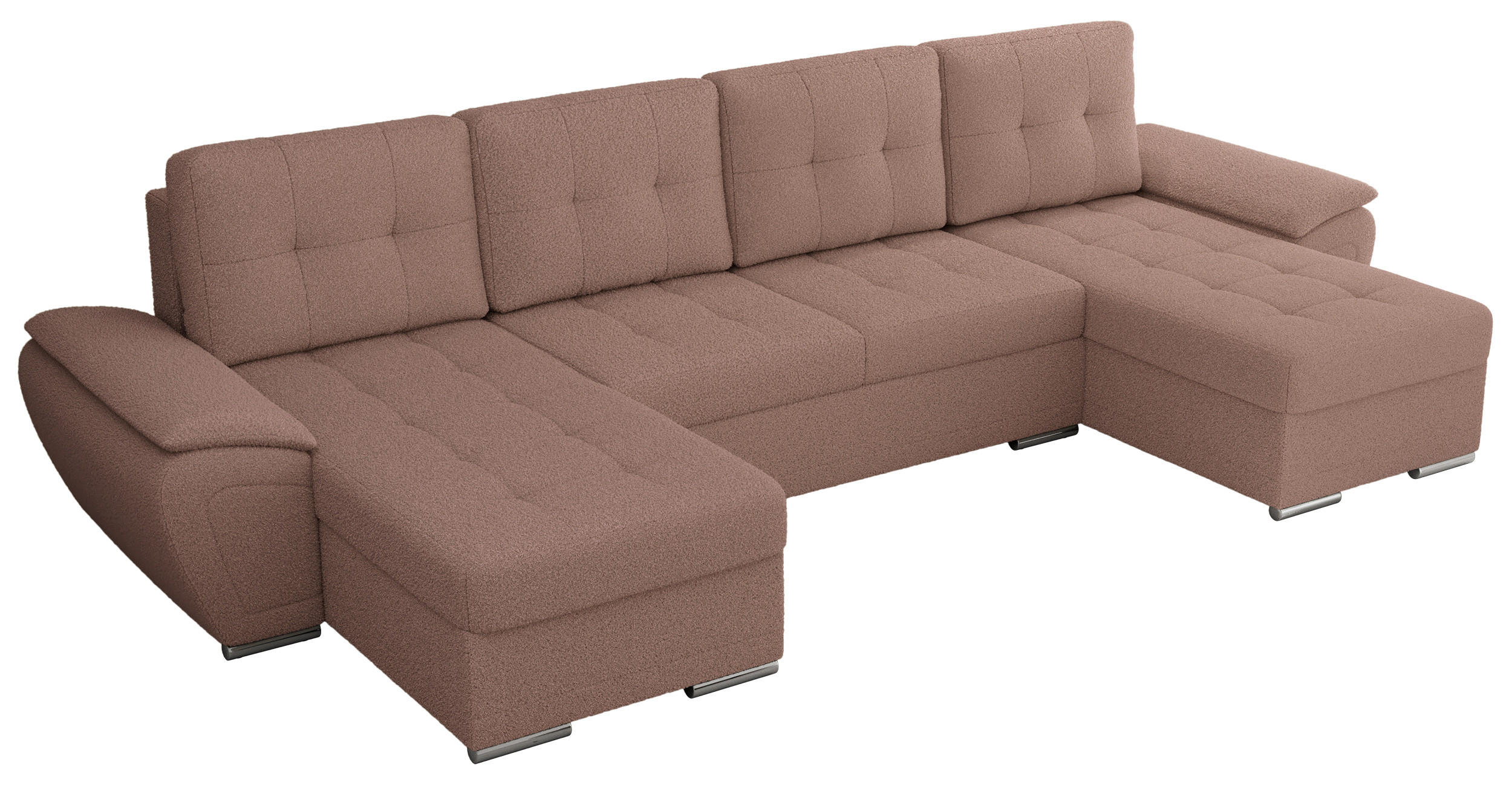 WOHNLANDSCHAFT UMBRIA U Rosa Boucle - Rosa/Grau, Textil/Metall (336/85/157cm) - MKS