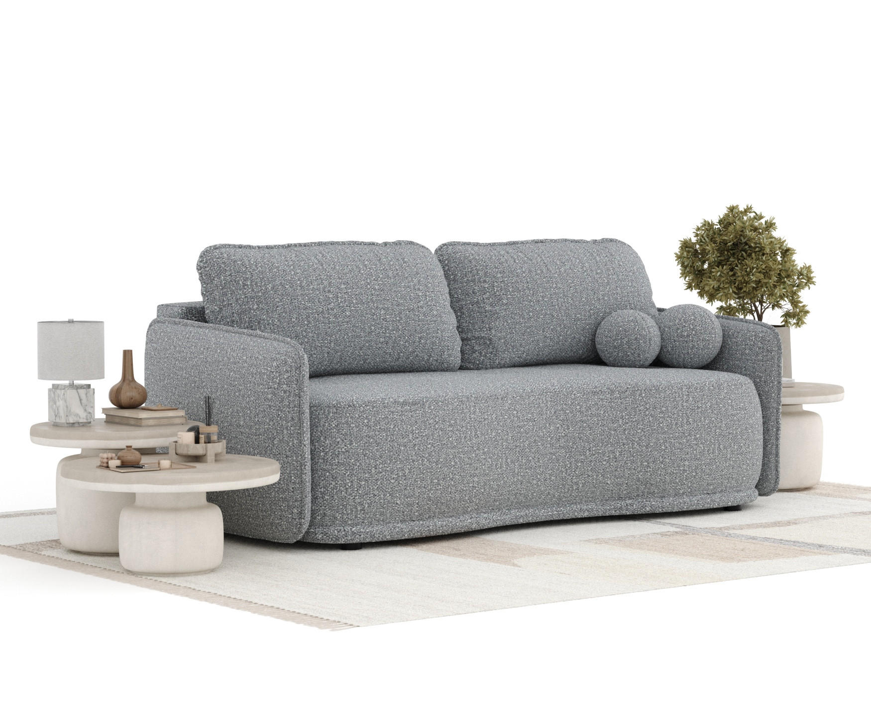 SCHLAFSOFA Mitsis Grau Plüschstoff - Schwarz/Grau, Holz/Holzwerkstoff (231/93/106cm) - Maison de Reve