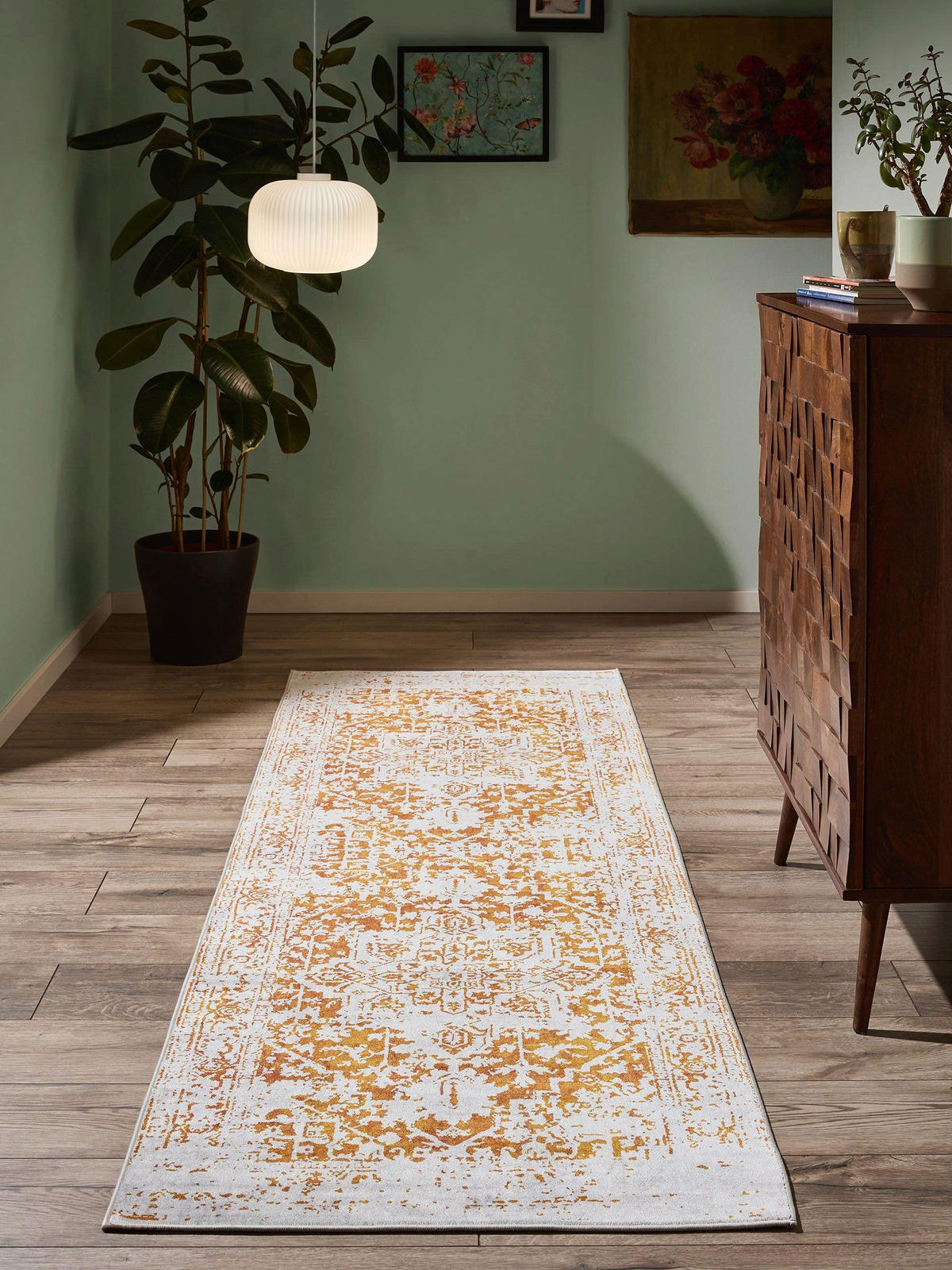 VINTAGE-LÄUFER Miray waschbar 80/240 cm - Orange/Grau, Kunststoff (80/240cm) - benuta Nest