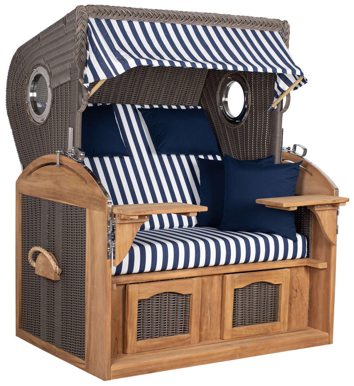 STRANDKORB XL Schillig Bullauge - Blau/Braun, Metall (142/170/95cm) - Mr. Deko