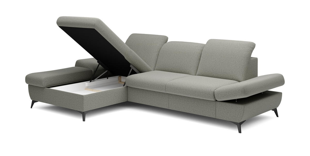 ECKSOFA FELICE L-S Grau Geflochtener Stoff mit Schlaffunktion - Grau, Holz (284/166cm) - MASSENO