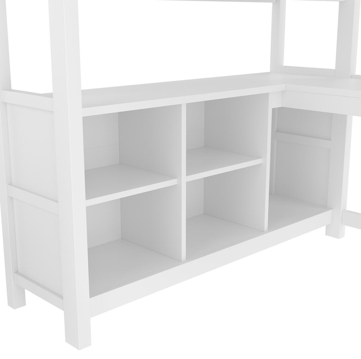 VISOKA postelja 140/200 cm bela z mizo, policami in omaro iz bora in MDF - bela, les (140/200cm) - OKWISH