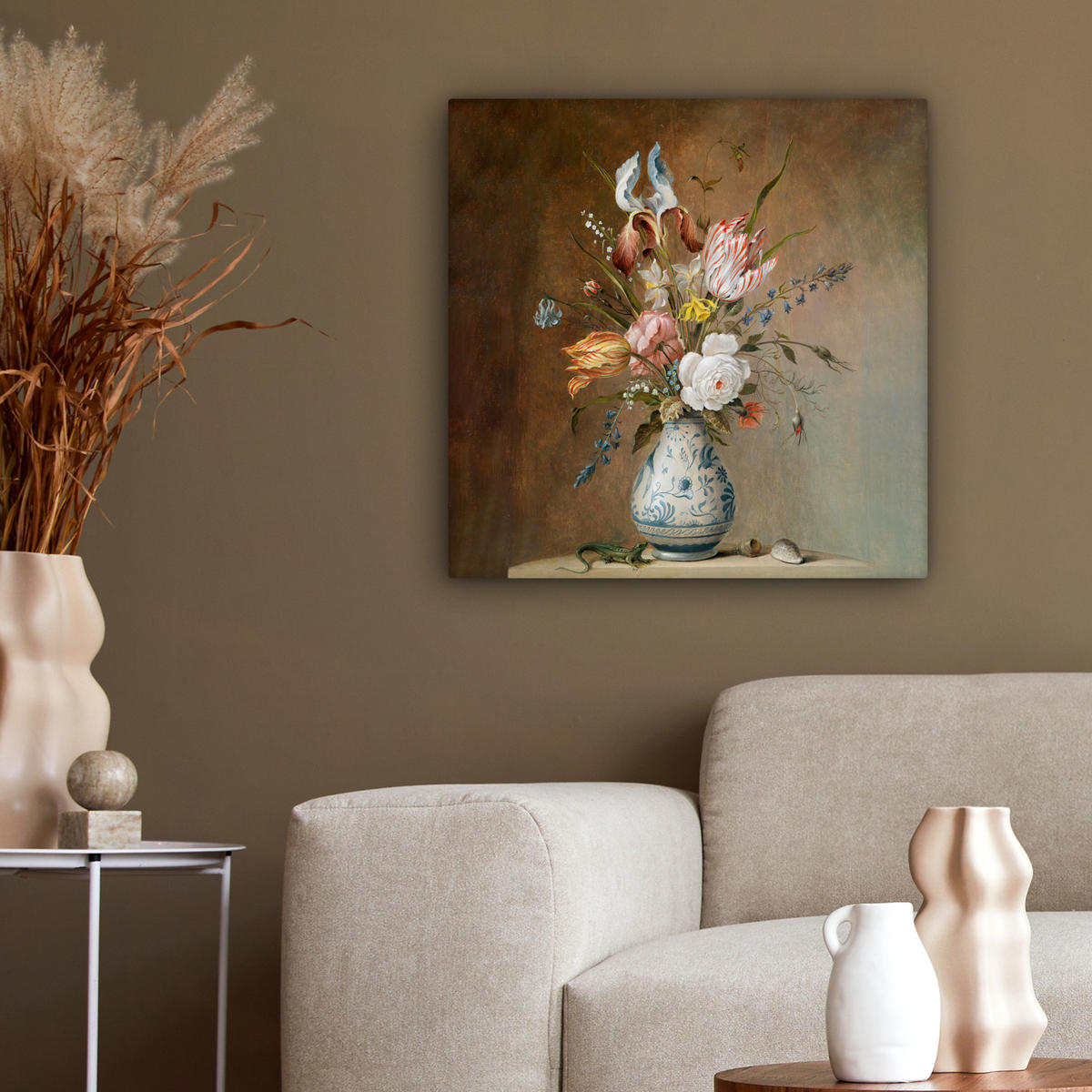 LEINWANDBILD Alte Meister - Blumen - Balthasar van der Ast 50x50 cm - Hellbraun, Textil (50/50cm) - MuchoWow